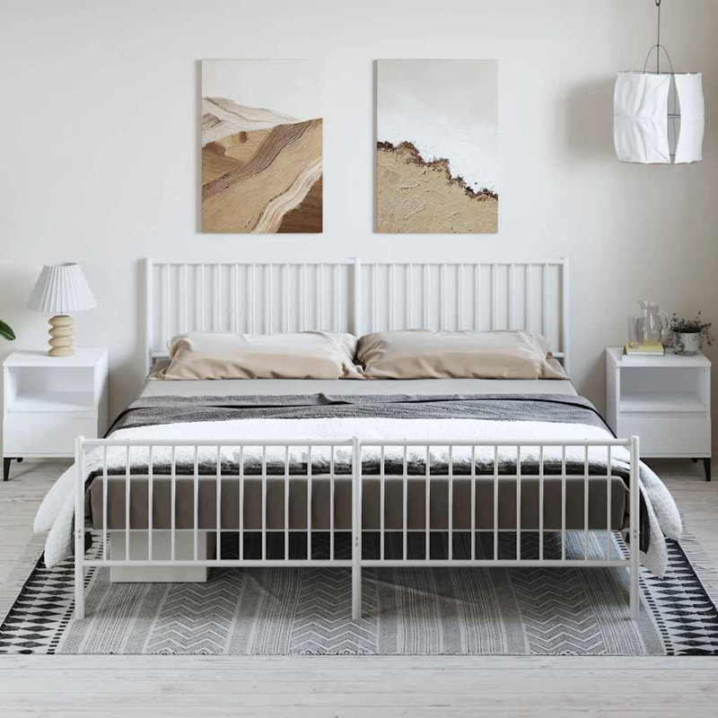 Metal Bed Frame, Heavy-Duty, No Mattress, California King, White 1
