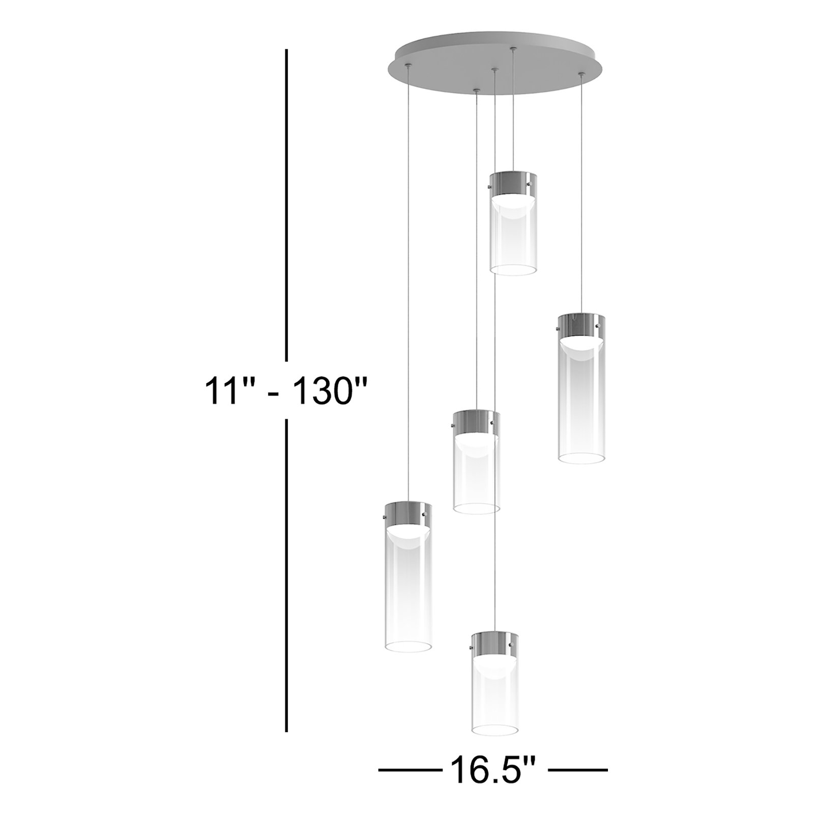 Delonda 5 Light Glass Dimmable LED Pendant, Graduating Smoke