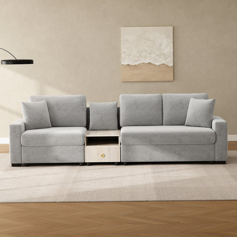 Canapé modulaire 3 places 111,8 po avec accoudoirs de rangement et console centrale pour le salon, Gris