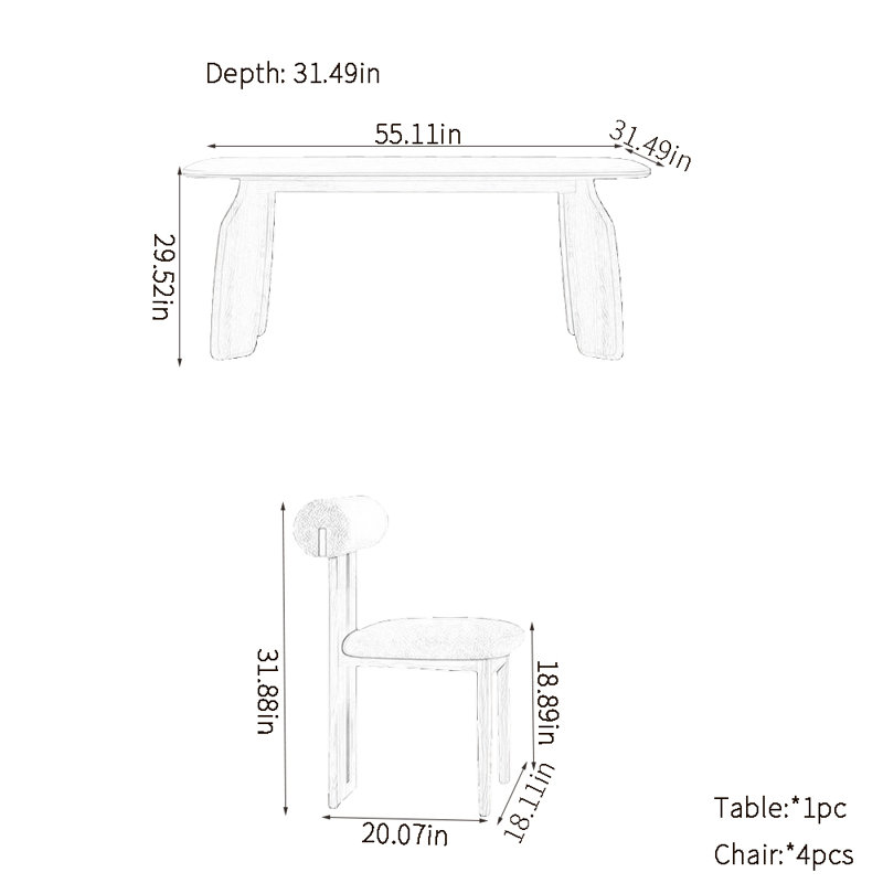Ensemble de table de salle à manger simple en bois massif rétro, H 29,52 po x L 55,11 po x l 31,49 po