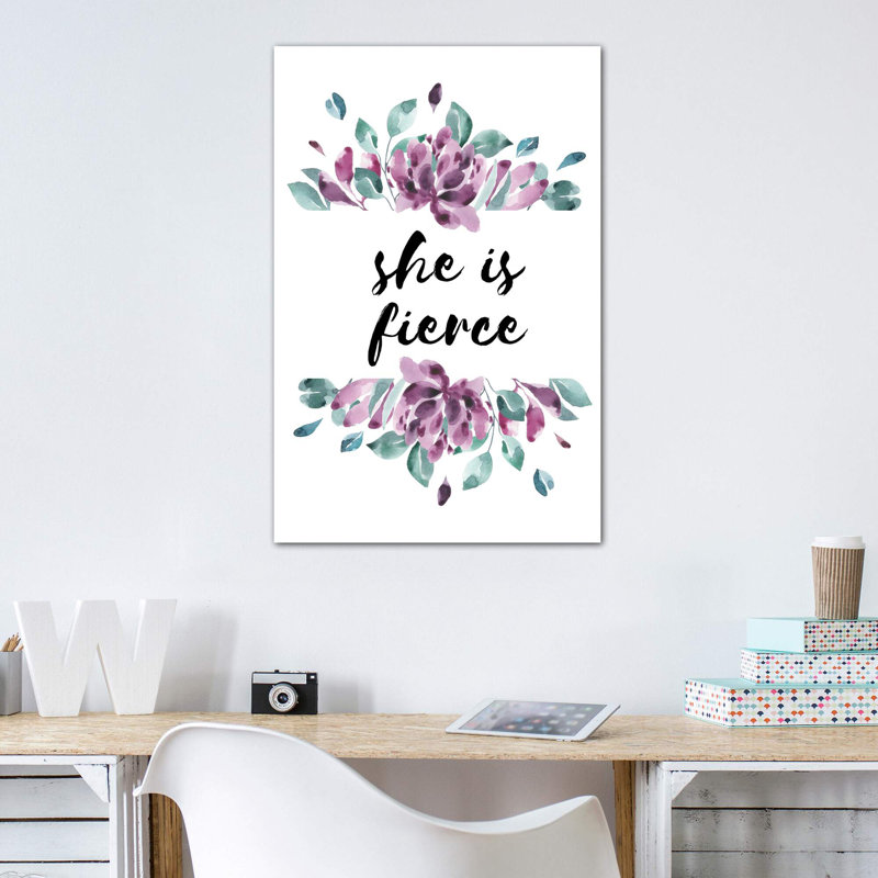 She Is Fierce Floral - impression d'art graphique, H 40 po x l 26 po x P 1,5 po, Toile tendue, Pas de tapis