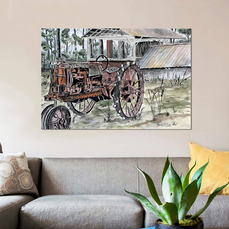 « tracteur de ferme » non disponible sur toile, H 8 po x l 12 po x P 0,75 po, Pas de tapis, Toile tendue