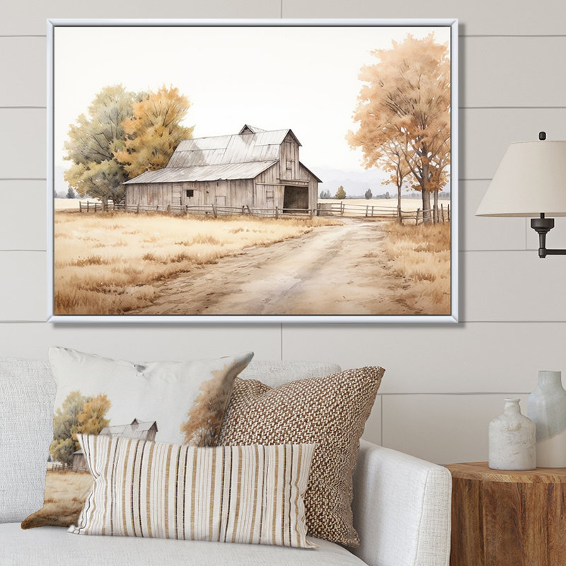 Paysage de grange, minimalisme, paysage - art mural de grange, Cadre naturel flottant, H 30 po x l 40 po x P 1,5 po