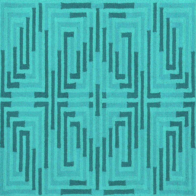 Tapis bleu abstrait en laine et polyester tissé à la machine 3 pi x 3 pi Abstract