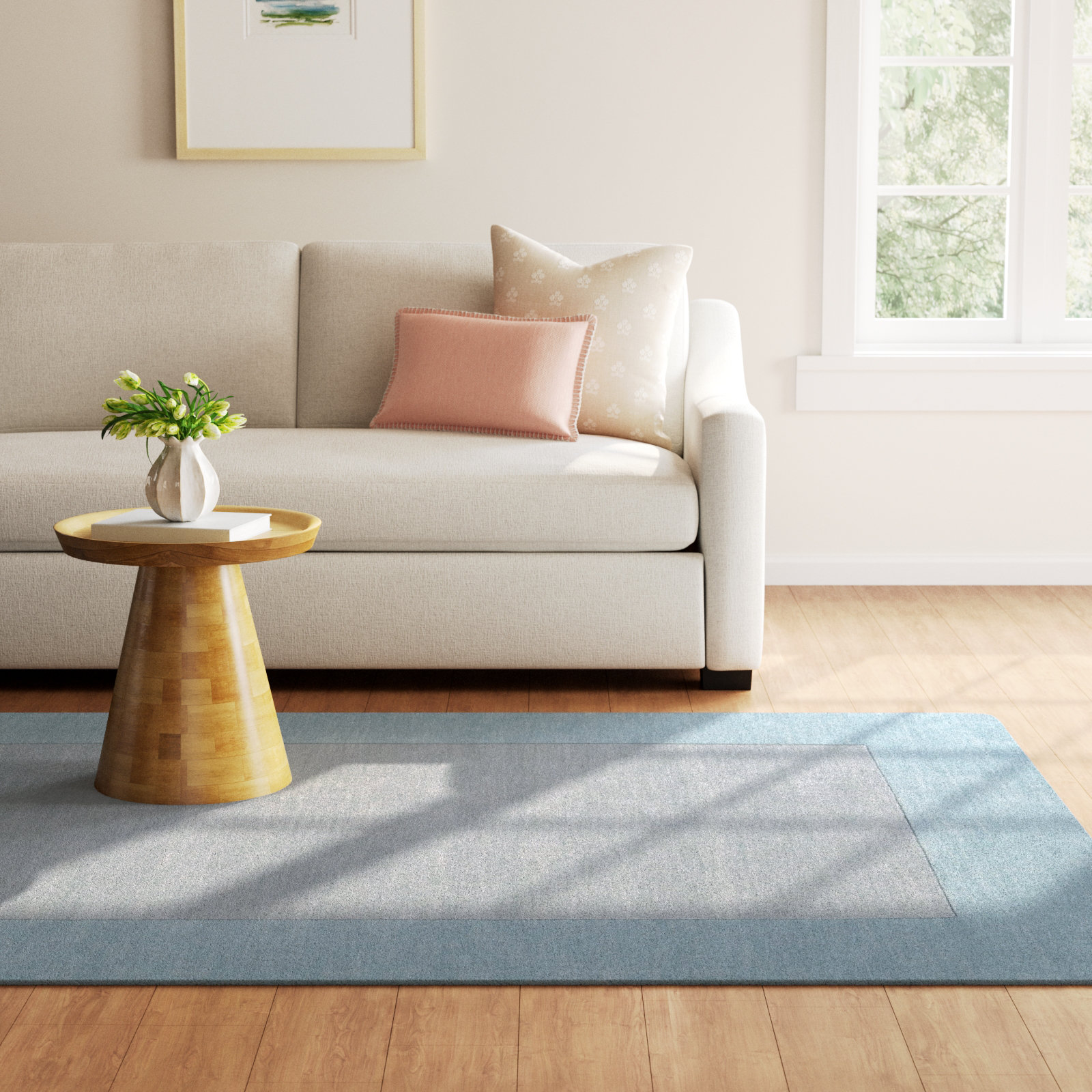 Dolma Gray Aqua Hand-Loomed Wool Rug, Rectangle 6' x 9'