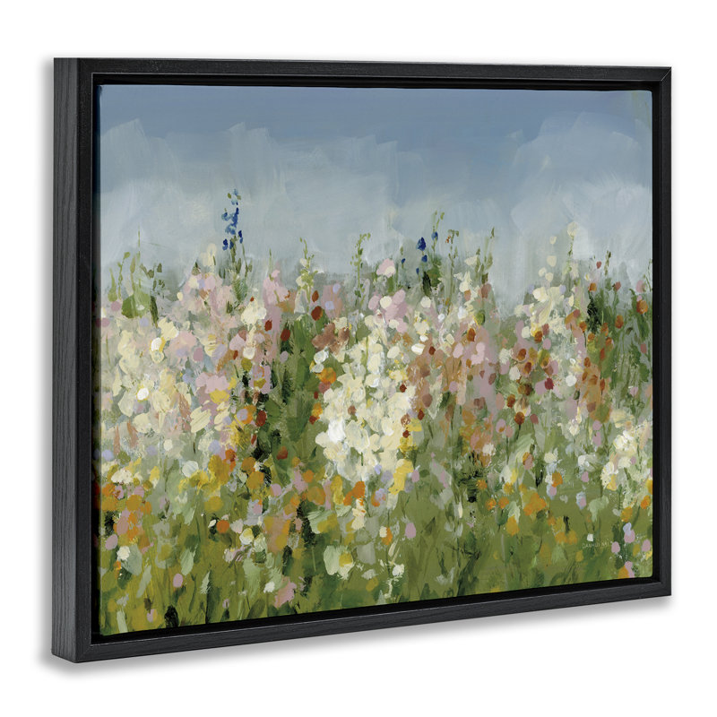 «Speckled Tranquil Field», art mural encadré par Danhui Nai, H 17 po x l 21 po, Cadre flottant noir de jais