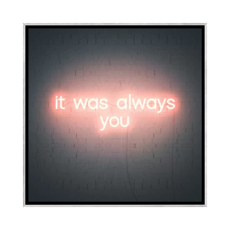 «Neon Love III» par Grace Popp - reproduction d'art textuel, H 18 po x l 18 po x 1,5 po, Toile avec cadre argenté