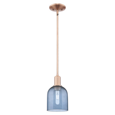 Arcadia - Berbor - 1 Light 6" Stem Hung Mini Pendant - Antique Copper Finish - Blue Shade
