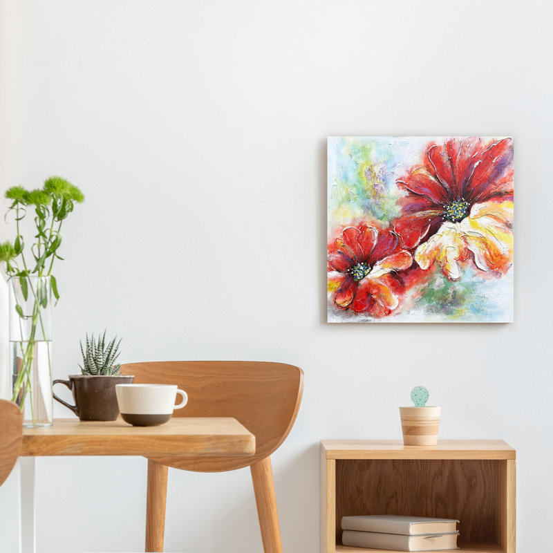 Fleurs - peinture sur toile tendue, H 20 po x l 20 po x P 1,5 po