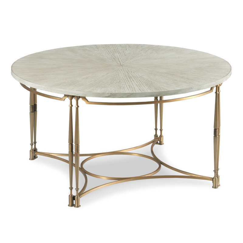 Modern Ash Wood & Metal 36" Cocktail Table with Quadrant Stretchers