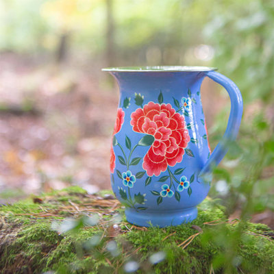 East Urban Home Hand-Painted Picnic Water Jug - 1.7L - Raspberry Peony