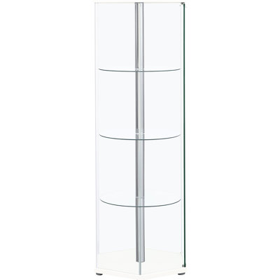 Armoire hexagonale en verre transparent à quatre tablettes blanches pour un présentoir décoratif moderne et élégant pour améliorer votre configuration de présentation