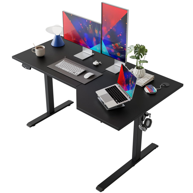 Adjustable Metal Base Standing Desk, Black/Black