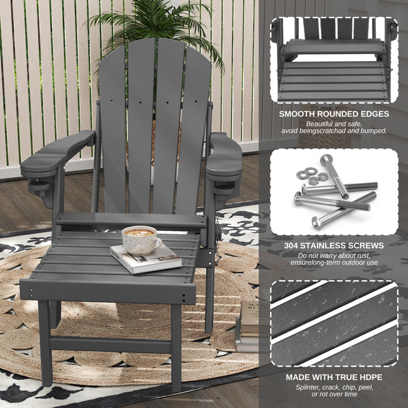 Chaise Adirondack pliante Hdpe , Gris