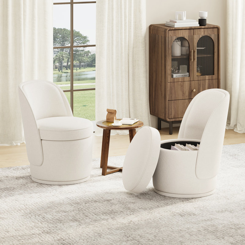 Fauteuil d'appoint pivotant rembourré avec rangement, sans assemblage requis, Blanc