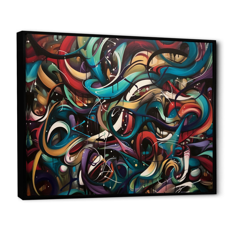 Mélange de graffiti bleu et rouge - impression, H 12 po x l 20 po x P 1 po, Cadre flottant noir