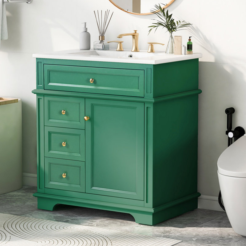 30" Bathroom Vanity With Sink, One Tip-Out Drawer, Three Drawers, Door Shelf, Soft Closing Door