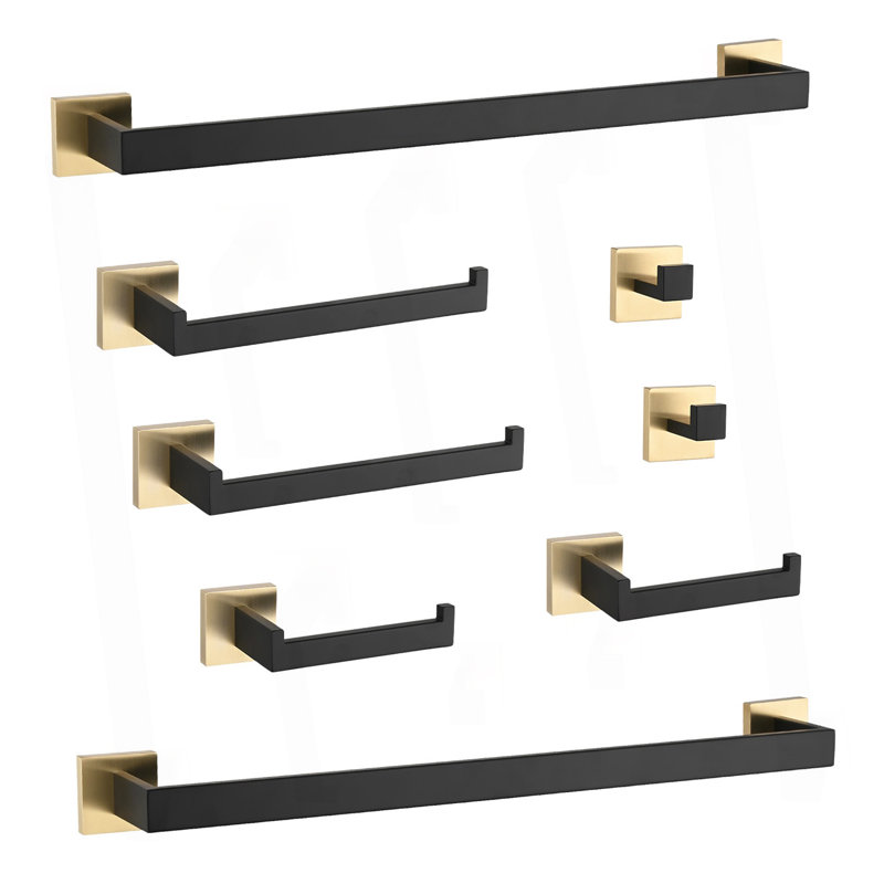 Ensemble de quincaillerie de salle de bain 8 pièces, Or / noir mat
