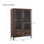 Vitrine de bureau et d'étude de 60 po de hauteur avec porte en verre trempé, lumières DEL, noyer, 4 tablettes réglables, 2 tiroirs, éclairage de porte de salon-264569940-264569942