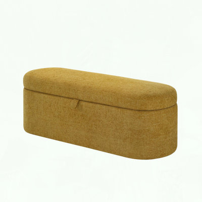Banc de rangement avec revêtement en tweed doré et compartiment caché