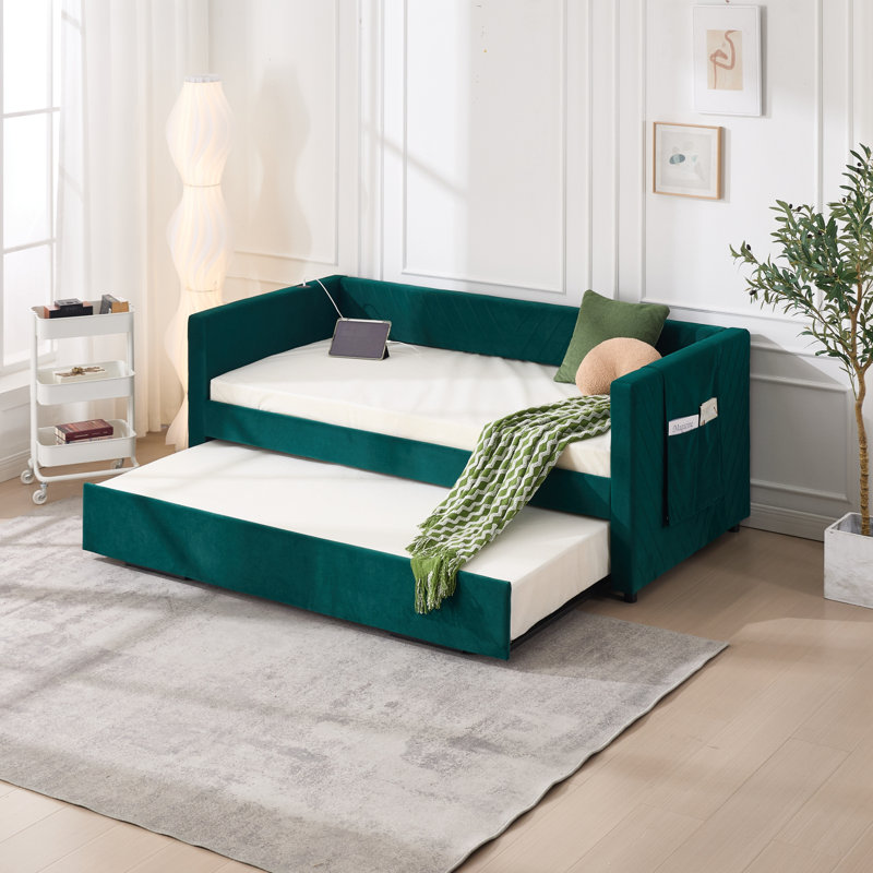 Usb Charging Velvet Daybed Modern Design For Bedroom And Guest Room