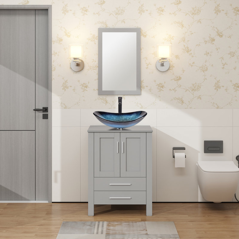 Ensemble de meuble-lavabo simple 24 po Allexus, Bleu, Noir, Gris