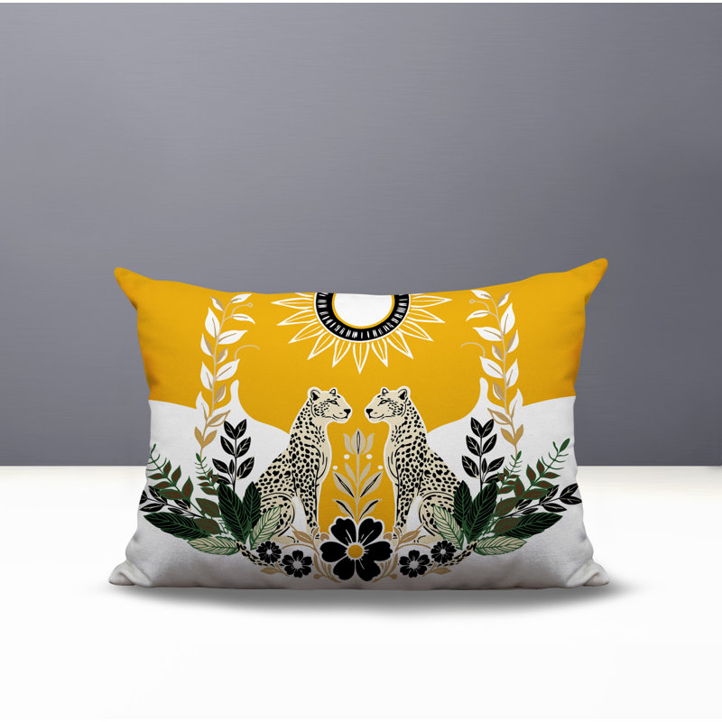 Oreiller rectangulaire réversible intérieur / extérieur Spoke Leopard, Jaune, Rectangle H 14 po x l 20 po