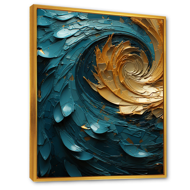 Majestic Motion Teal Spiral sur toile, H 44 po x l 34 po x P 1,5 po, Cadre flottant doré