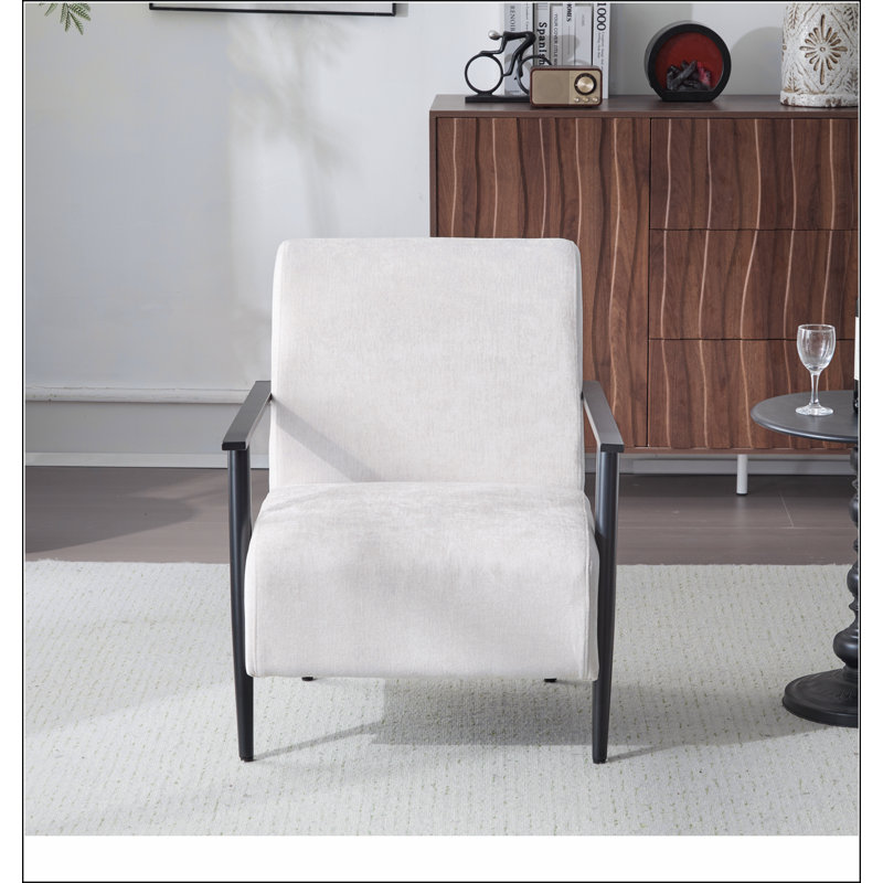 Méridienne beige moderne de 26,38 po avec revêtement en polyester et structure en métal robuste, idéale pour le salon, la chambre à coucher ou le bureau