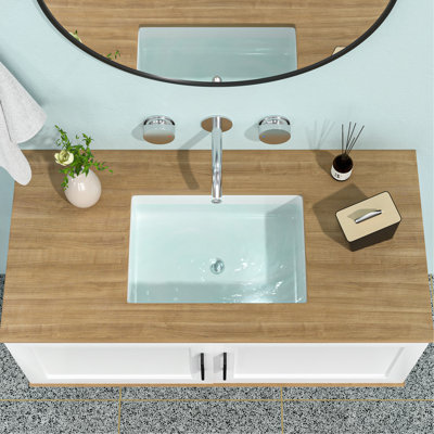 19.5"x14" White Ceramic Rectangular Undermount Bathroom Sink with Overflow