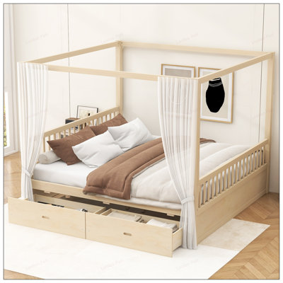 Lit à baldaquin en bois élégant avec tiroirs de rangement, pour des chambres élégantes et fonctionnelles