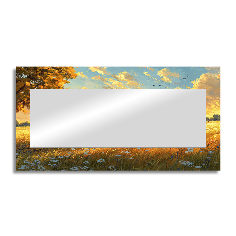Countryside Golden Hour On The Farm I - Landscapes Mirror For Wall Art Decor - Printed On Metal, 28" x 55"