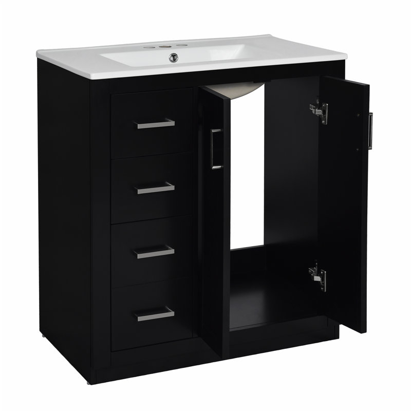 Meuble-lavabo 30 po avec lavabo, Noir, Argent argent
