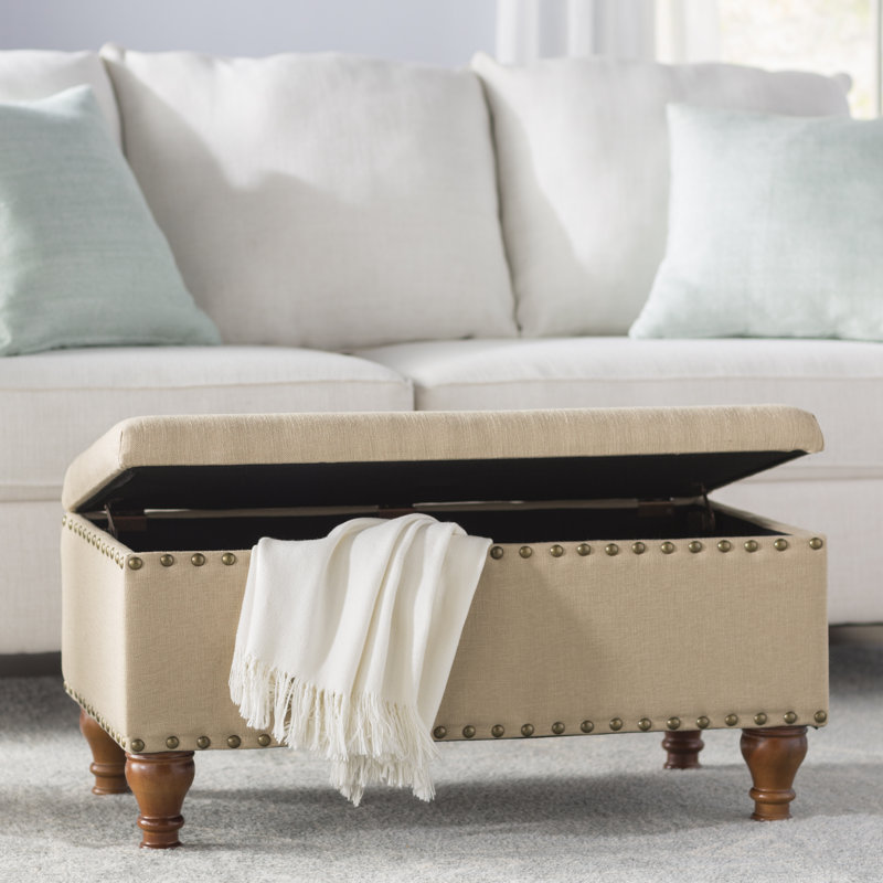 Griffiths Polyester Blend Upholstered Storage Bench, Natural Light Tan, 16.75" H x 35.5" W x 19.5" D