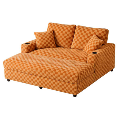 Oversized Indoor Lounge Chair with Cup Holders, Extra Deep Seat and Extra-Wide Armrests, Armrest Pillows Included, Easy Assembly, Sturdy Frame, Diamond Pattern Accent, for Living Room, Study & Lounge