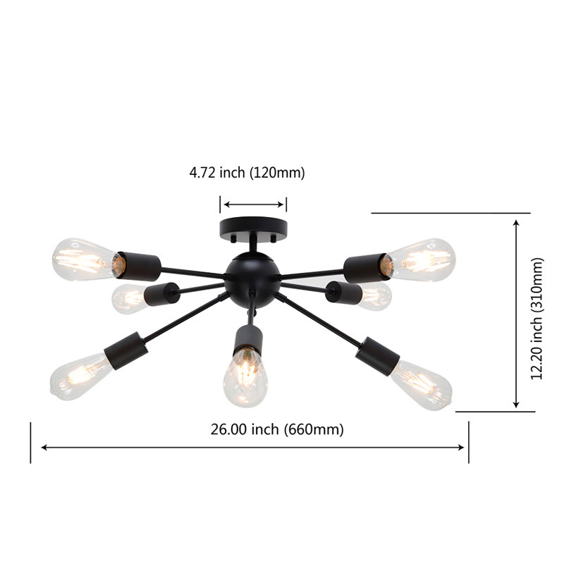 Plafonnier semi-encastré 8 lumières 26 po Hadfield, Noir