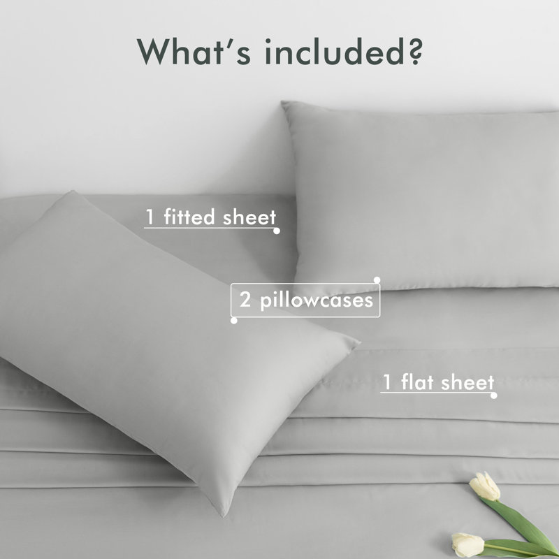 Cooling Rayon From Bamboo Silky Soft Sheet Set With Pillowcase, Light Gray, King Sheet Set + 1 Fitted Sheet and 2 Pillowcases