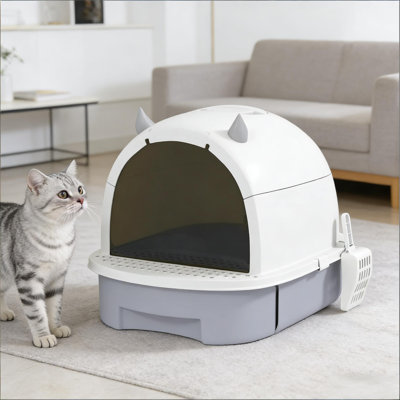 Bac à litière fermé facile à nettoyer, conception de tiroir, poignée de transport, comprend des pelles et des sacs de désodorisation. Pour les chats de moins de 10 lb, sans assemblage