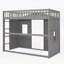 Lit mezzanine simple en bois de pin massif avec échelle et garde-corps, finition grise pour des espaces modernes et élégants