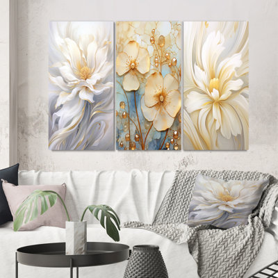 «Dreamy White Digital Spring Flowers», 3 pièces