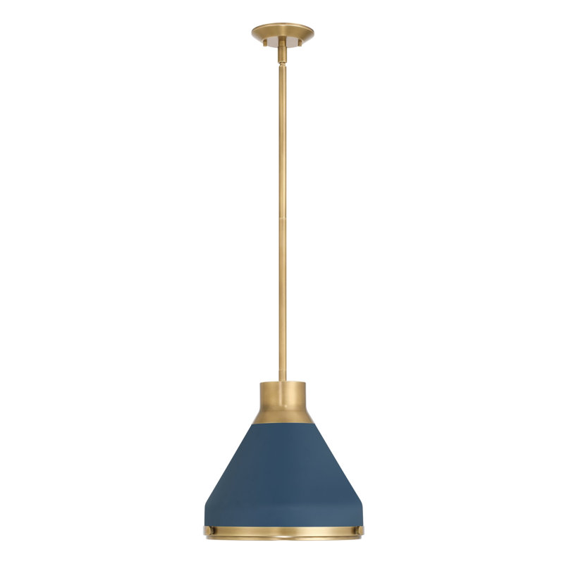 Luminaire suspendu en laiton naturel 1 lumière avec abat-jour en métal bleu mat Randel, Bleu