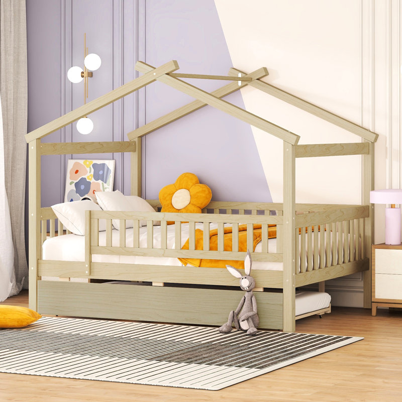 Lit double en bois pleine grandeur et lit gigogne simple