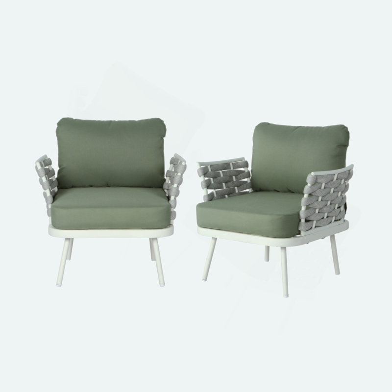 Ensemble de 2 fauteuils club Mariano, Vert, Blanc cassé