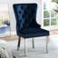 Fauteuil à oreilles boutonné de 2 pièces, bleu, pieds et garniture élégante avec dossier à oreilles,
