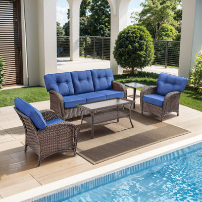 Fiorillo 5-Piece Outdoor Wicker Patio Conversation Set With 5" Thick Cushions And 2 Lounge Chairs