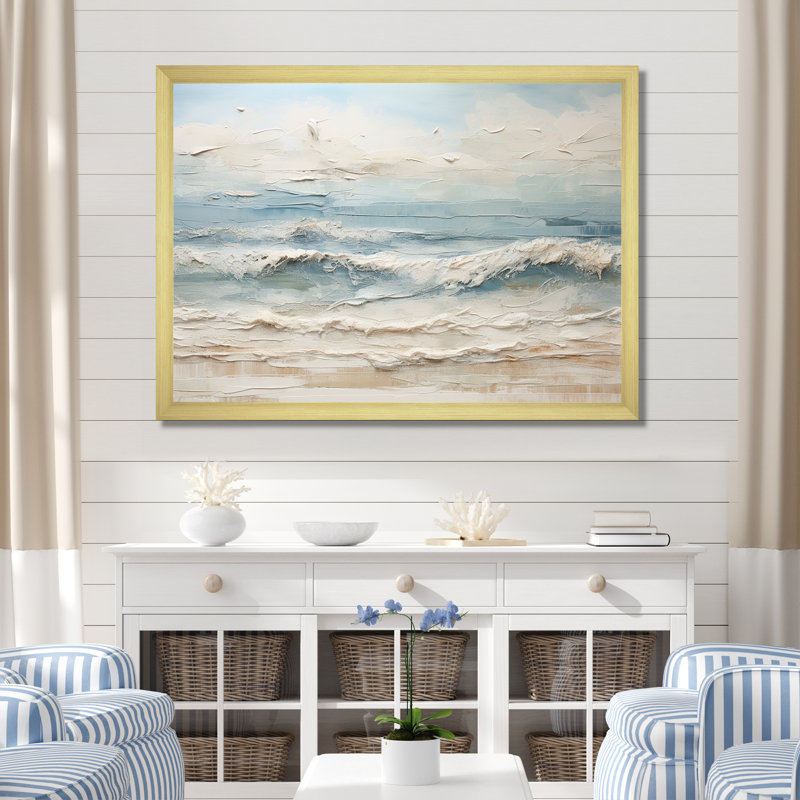 Peinture de plage côtière beige et bleue - Reproductions encadrées de plage côtière, Impression encadrée, H 30 po x l 40 po