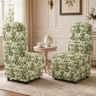 Ensemble de 6 chaises de salle à manger à dossier arqué, chaises latérales rembourrées à roulettes, ensemble de chaises de salle à manger en tissu à motif floral de style campagne française