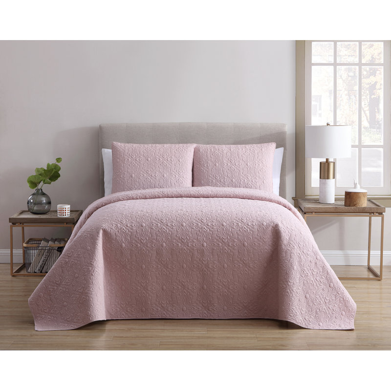 Taupe Full Microfiber Floral Embossed Quilt Set