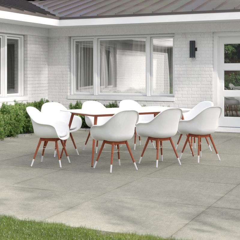 Alyisa 8 - Person Wood Patio Dining Set with Rectangular Table