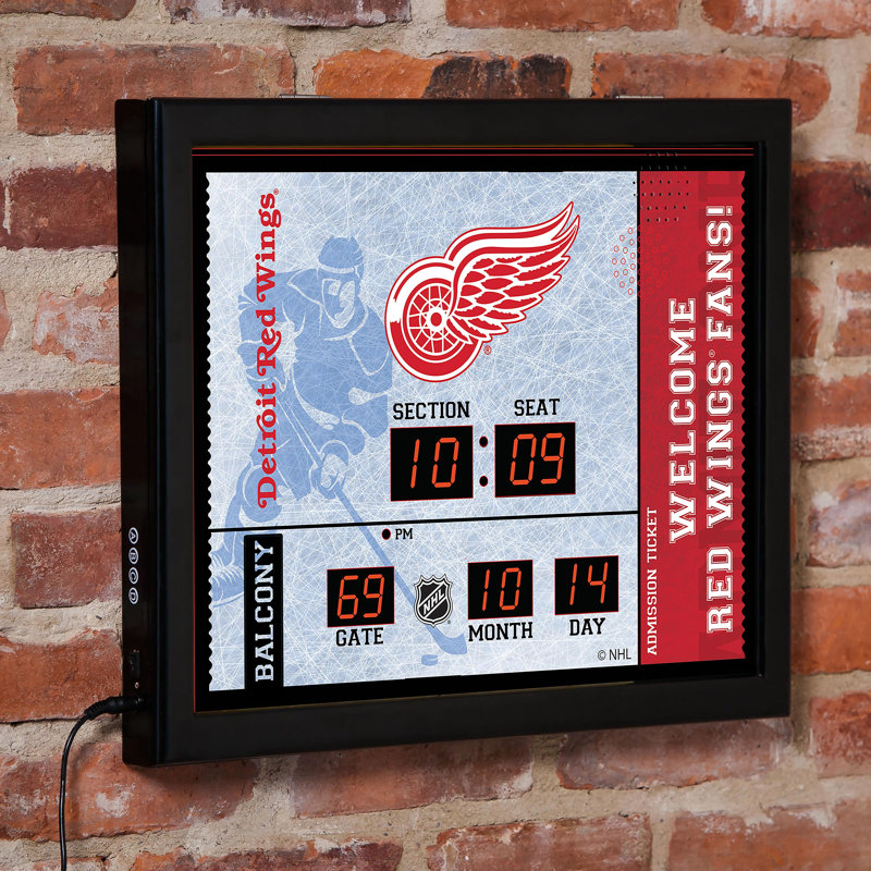 Horloge murale Detroit, Blanc / noir / rouge, Red Wings de Detroit